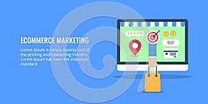 Ecommerce marketing - online store - E-business concept. Flat design ecommerce banner.