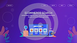 Ecommerce product search, numbers of ecommerce products showing on laptop computer, online shopping concept.