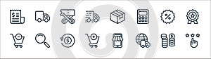 ecommerce shopping line icons. linear set. quality vector line set such as rating, world wide shopping, add to cart, remove from