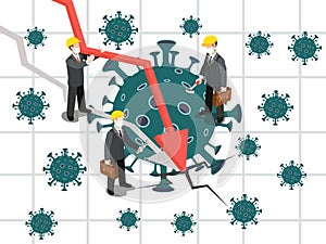 Economi slow down stagnan impact of covid-19 or novel coronavirus isometric illustration