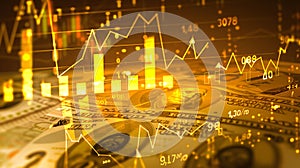 Economic Ascendancy: Luminous Financial Charts and Currency Display