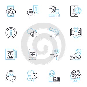 Economic assistance linear icons set. Aid, Grant, Loan, Subsidy, Relief, Development, Stimulus line vector and concept