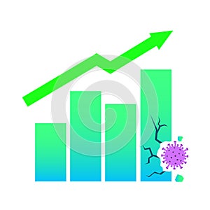 Economic bars with corona virus illustration concept