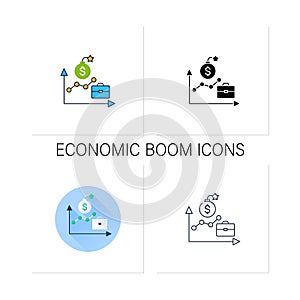 Economic boom icons set