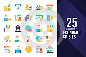 25 Economic Crisies Flat icon pack. vector illustration