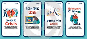 Economic crisis app banner set on phone screens, finance and money crash