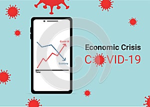 Economic Crisis Corona Virus Covid-19 on Mobile Application  Background Illustration. Business and investment Concept design