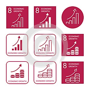Economic Growth Icon Set. Linear and Flat Style