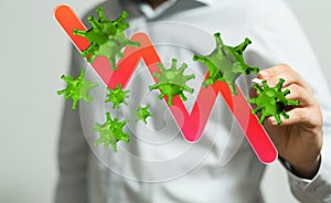 A Economic impact of virus on global economy. Recession and financial crisis concept. 3D rendered il