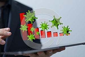 A Economic impact of virus on global economy. Recession and financial crisis concept. 3D rendered il