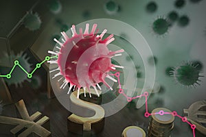 Economic impact of virus on global economy. Recession and financial crisis concept. 3D rendered illustration.