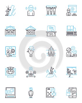 Economic instruction linear icons set. Investments, Finances, Capital, Budgeting, Inflation, Taxes, Risk line vector and