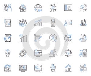 Economic management line icons collection. Budgeting, Forecasting, Accounting, Investment, Inflation, Taxation, Policy