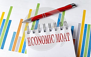 ECONOMIC MOAT text on a notebook with chart and pen business concept