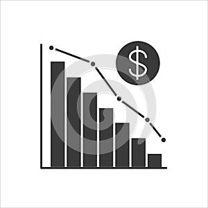 Economic problems black glyph icon. Bankruptcy. Sinking business process in financial crisis. Economic loan payback problem and