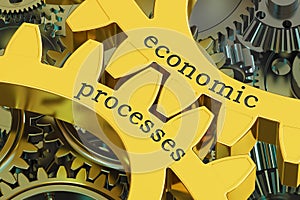 Economic Processes concept on the gears, 3D rendering