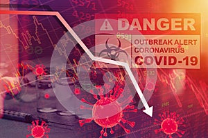 Economic recessions financial down impact from Corona virus COVID-19 Pandemic and business lockdown graphic design concept