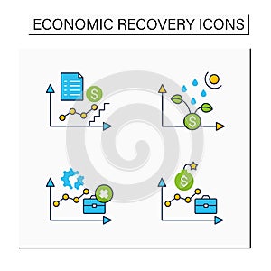 Economic recovery color icons set