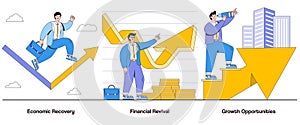 Economic recovery, financial revival, growth opportunities concept with character. Economic resurgence abstract vector