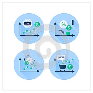 Economic recovery flat icons set