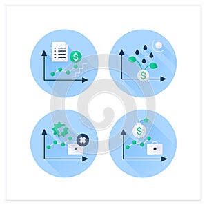 Economic recovery flat icons set