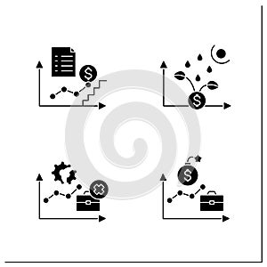 Economic recovery glyph icons set