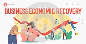 Economic Recovery Landing Page Template. Business People Characters Rising Arrow Graph Try to Survive at Global Crisis