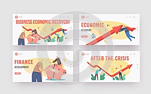 Economic Recovery Landing Page Template Set. Business People Characters Rising Arrow Try to Survive during Global Crisis