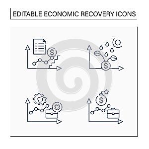 Economic recovery line icons set