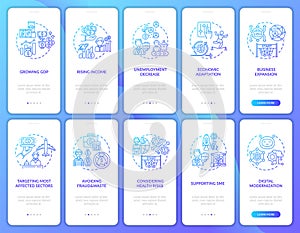 Economic recovery onboarding mobile app page screen with concepts set