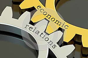 Economic Relations concept on the gearwheels, 3D rendering