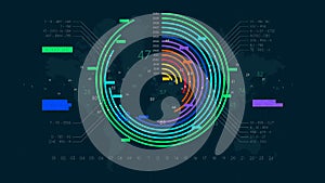 Economic reporting financial data round chart, futuristic visualization of business statistical graph, color tech vector