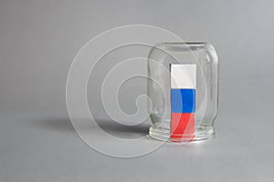 Economic sanctions russia closed in glass jar. World sanctions concept cancel russia economy. Global economic impact