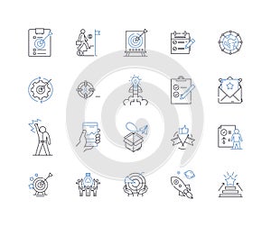 Economic strategies line icons collection. Investment, Innovation, Stability, Growth, Sustainability, Competitiveness