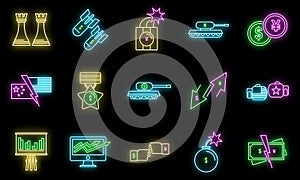 Economic trade war icons set vector neon