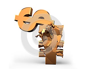 Economic war, USD vs. RMB, currency symbol fighting, 3D rendering