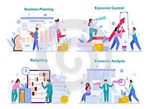 Economics and finance concept set. Business people work