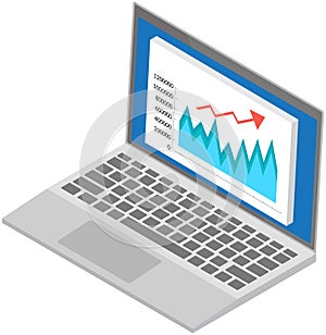 Economics financial strategy, analysis of sales, statistic growth with bar chart on laptop