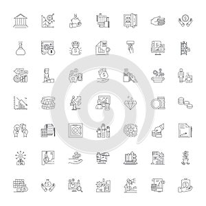 Economics and statistics linear icons, signs, symbols vector line illustration set photo