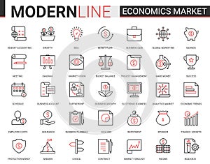 Economics stock market flat line icon vector illustration set of finance marketing, bank account analysis and research