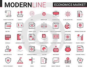 Economics stock market flat line icon vector illustration set of finance marketing, bank account analysis and research