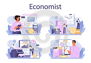 Economist concept set. Professional scientist studying economics