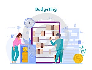 Economists concept. Budgeting. Business people work with money.