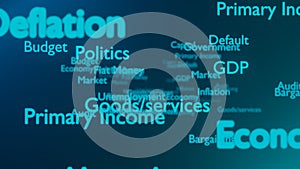 Economy background. Money, politics, employment, GPD. Intro. 3d render.