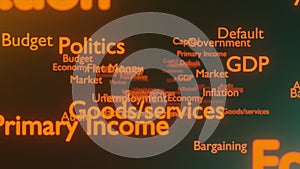 Economy background. Money, politics, employment, GPD. Intro. 3d render.
