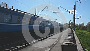 Economy class passenger train in Russia or Belarus arrives
