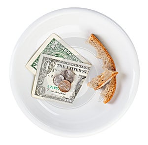Economy crisis dollar currency concept with bread