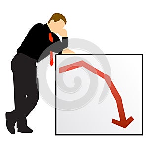 Economy down businessman sign