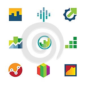 Economy finance chart bar business productivity logo icon set
