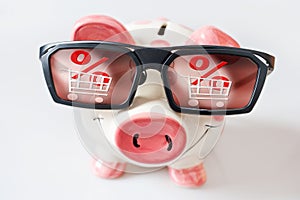 Economy and finance - piggy bank with glasses and dreamed low pr